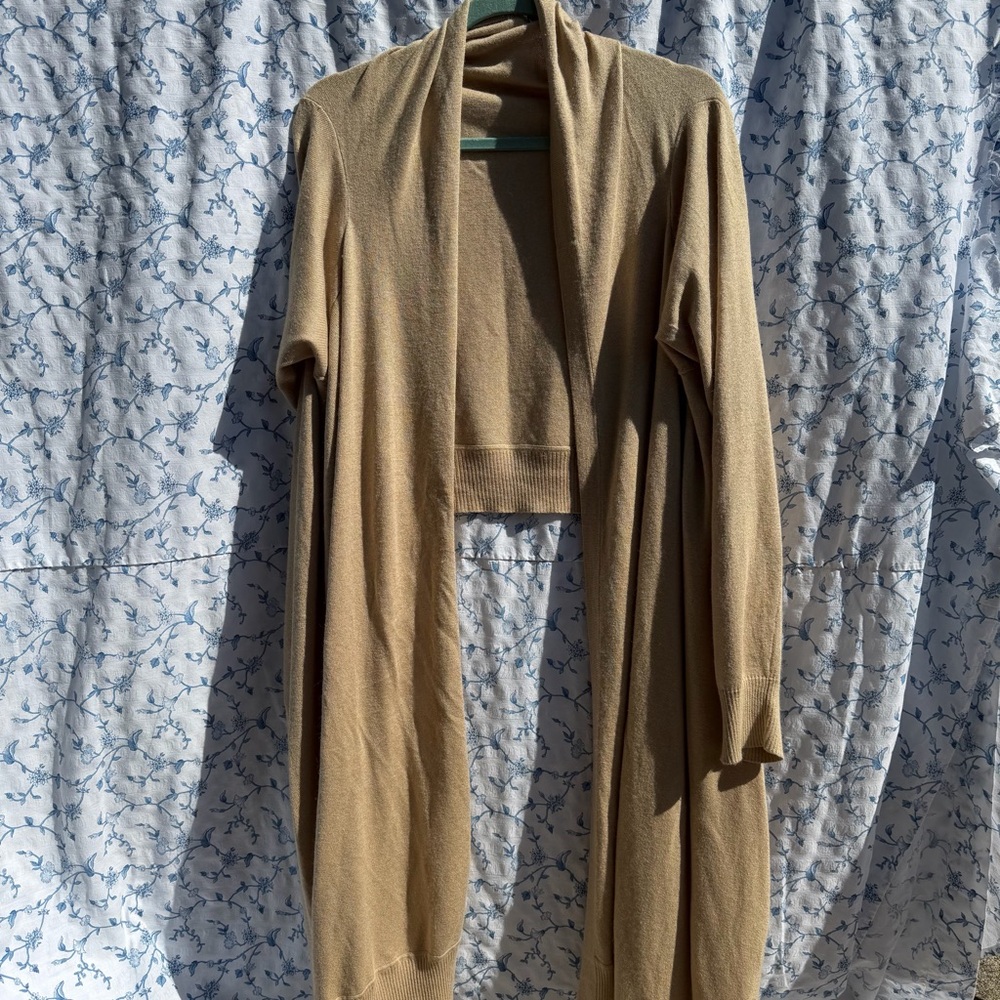 Silk and angora Rabbit Hair Tan Cardigan-Forth & Towne-High low